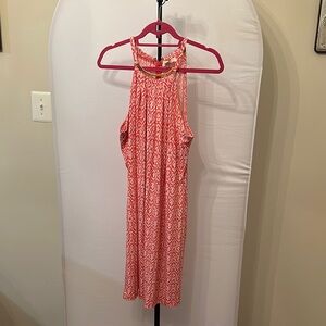 Coral Patterned Sleeveless Dress